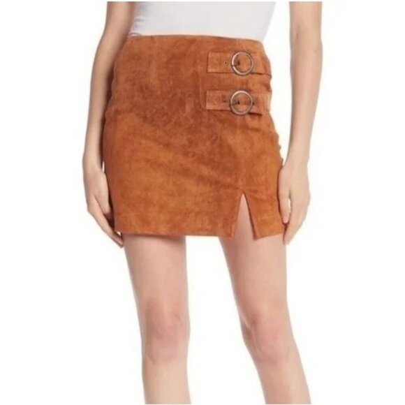 BlankNYC Suede Leather Mini Skirt Double Buckle Detail Back Zipper Women 26 - Picture 16 of 16